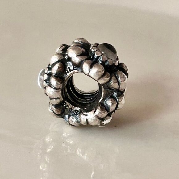 PANDORA Flower Bloom Charm Bead ALE 925S April Birthday Clear Crystal, Preloved - Picture 3 of 7